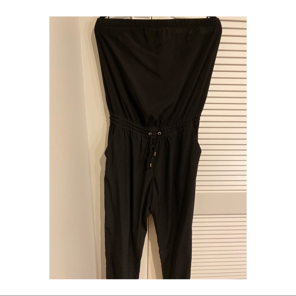 Strapless tie front black jumper